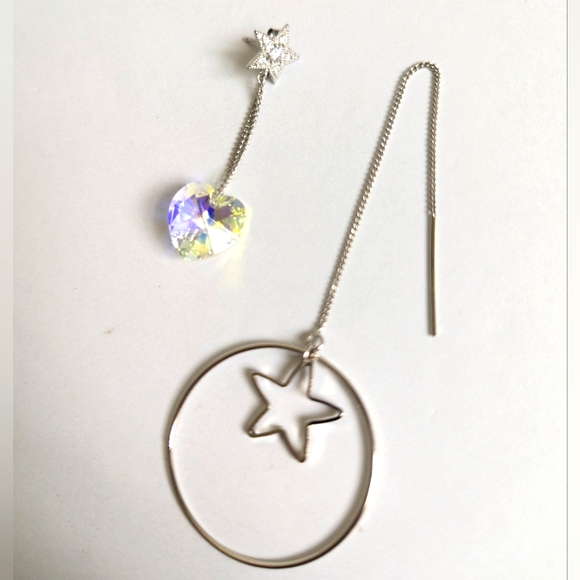 Star Crystal Asymmetrical Design Earrings ๐ Sterling Silver Artisan Designer - Picture 6 of 15